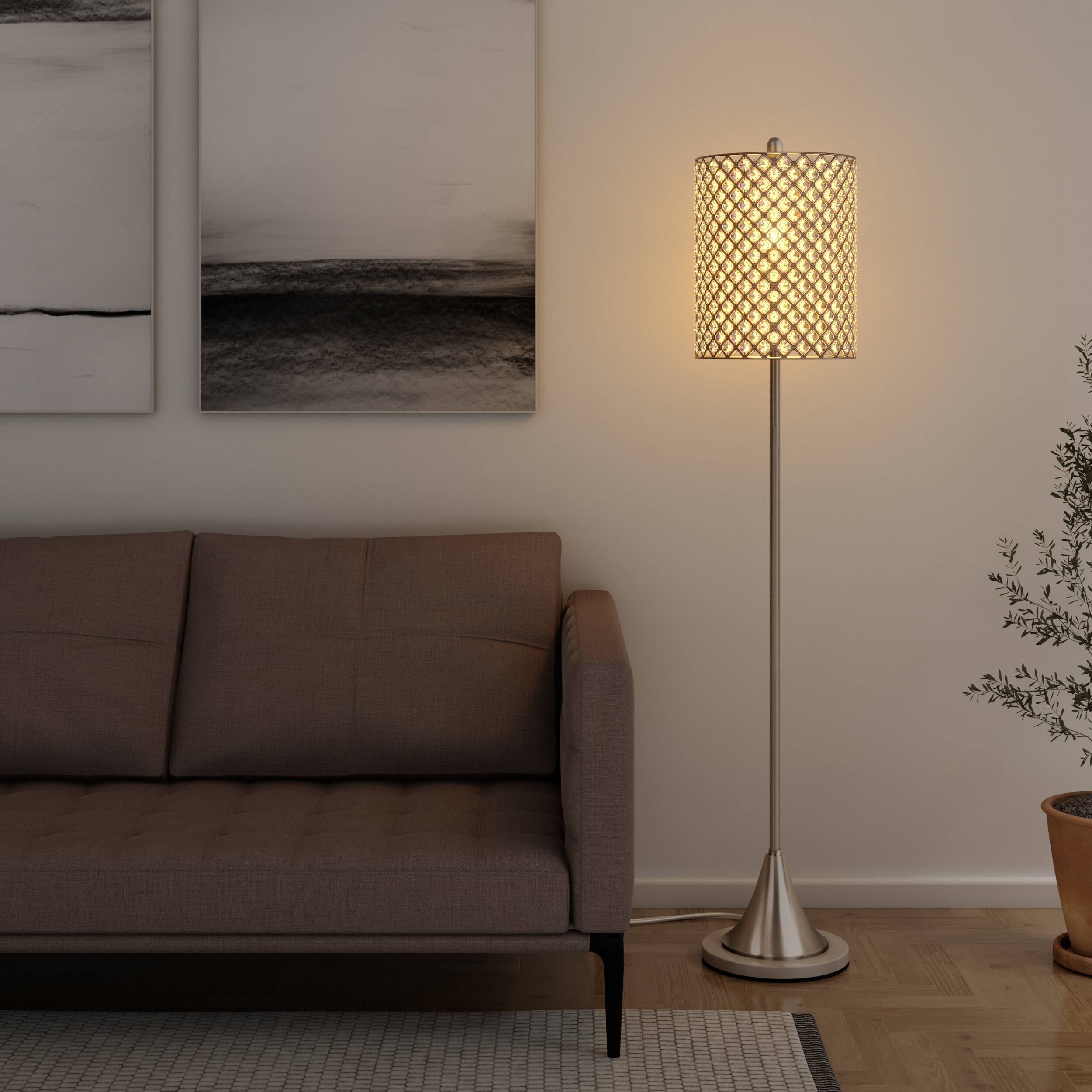 Lux Lighting 62" Crystal Silver Bling Floor Lamp Modern Brillance 3